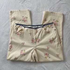 Vintage Liz Claiborne Lizwear Jeans Womens 14P Beige Floral High Rise Crop Denim
